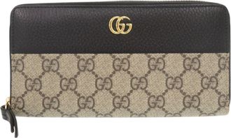 Gucci Beige Black Gg Supreme Leather Long Wallet (Bi-Fold) (Pre-Owned)