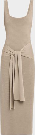 Toccin Elia Tie-Front Ribbed Midi Dress