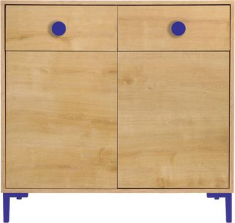 Really Nice Things Cómoda 2 puertas 2 cajones color roble y detalles en azúl