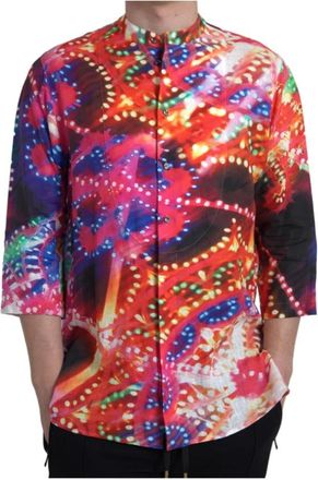 Dolce & Gabbana Multicolor Grafische Print Linnen Overhemd - Heren - Casual Overhemden - Veelkleurig - XS - Linnen - Overhemden
