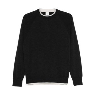 Eleventy Round-neck Knitwear, male, Black, Size: 2XL Dark Grey Wool Sweater Ribbed Details