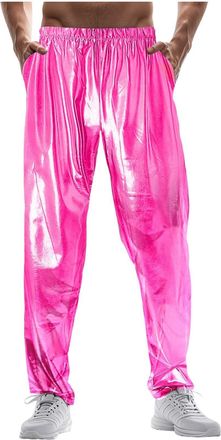 Generic Mens Metallic Pants Elastic Bottoms Trousers Shiny Festival Straight Nightclub Cosplay Trouser, Party Fancy Dress Costume, 60s 70s Jazz Dance Pants, M