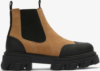 Ganni Brown Low Chelsea Boots in Suede
