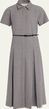 Lafayette 148 New York Pleated Stretch Wool Midi Shirtdress