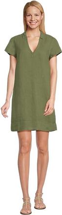 Tommy Bahama Two Palms Short Sleeve Collared Dress Womens Dress Dark Fern : LG (US 12-14), Linen