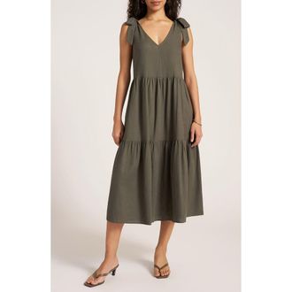 Matty M Louisa Shoulder Tie Linen Blend Sundress in Dark Olive at Nordstrom, Size X-Small