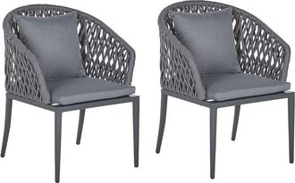 Beliani Beliani - Conjunto De 2 Sillas De Comedor De Jard&iacute;n Estructura De Metal Gris Con Cojines Dise&ntilde;o De Cuerda Moderno Lipari
