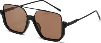 Generic Metal Square Large Frame Sunglasses Men And Women Party Driving Vacation Sun Glasses(Brown)