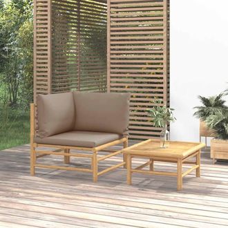 vidaXL Set De Muebles De Jard&iacute;n 2 Piezas Bamb&uacute; Y Cojines Gris Taupe Vidaxl