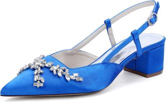 Generic Wedding Bridal Shoes Womens Pointed Toe Slingback Chunky Low Heel Pumps Shoes for/Engagement/Evening/Prom 4.5Cm,Royal Blue,10 UK