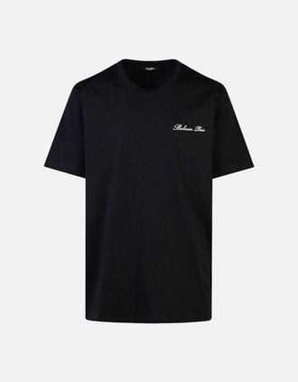 Balmain Mens Balmain Logo Embroidered Loose Fit T-Shirt in Black - Size: 36
