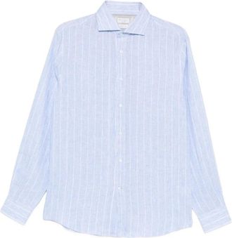 Brunello Cucinelli Brunello Cucinelli, Casual Shirts, male, Blue, Size: 2XL Striped Linen Shirt