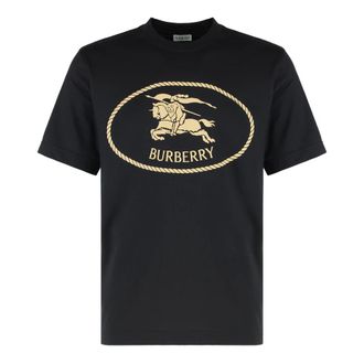 Burberry Tops, Heren, Zwart, M, Katoen, Katoenen T-shirt met ronde hals