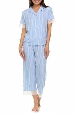 Flora Nikrooz Janelle Notched Lace Crop Pajamas in Blue at Nordstrom Rack, Size X-Large