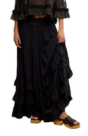 Free People Brynn Tiered Cotton Blend Maxi Skirt in Black at Nordstrom, Size Small