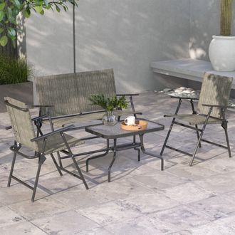 OUTSUNNY Patio Furniture Set, Garden Set w/ Table, Foldable Chairs, a Loveseat in Brown