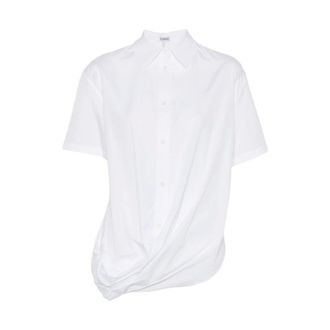 Loewe Shirts, female, White, Size: XS Cotton Draped Shirt
