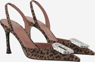 Amina Muaddi Womens Camelia Suede Slingback Animalier Shoe