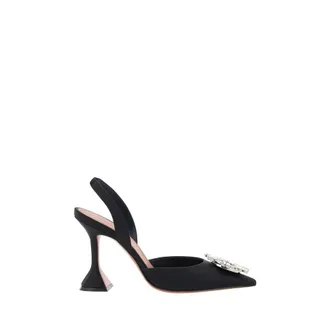 Amina Muaddi Black Satin High Heel Womens Pumps