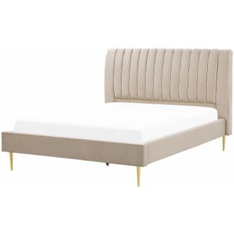 Beliani Letto imbottito velluto beige sabbia e oro rete a doghe testiera alta 180 x 200 cm Marville