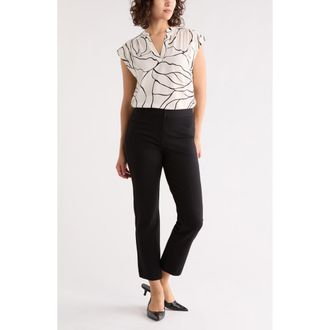 Nordstrom Rack Growover Print Shirred V-Neck Top in Ivory- Black Cracked Abstract at Nordstrom Rack, Size X-Small