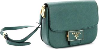 Prada Embleme Flap Bag Saffiano Leather Small shoulder bag - Groen