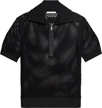 Helmut Lang Polo Shirts, male, Black, XL, Black Half Zip Ribbed Cuffs Short Sleeves