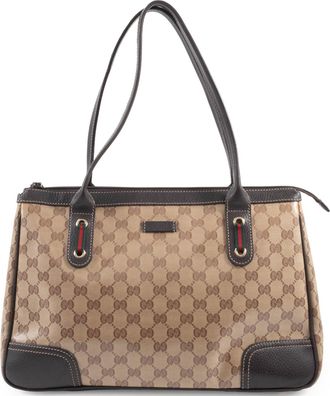 Gucci Gg Crystal Beige Brown Pvc Leather Tote Bag (Pre-Owned)