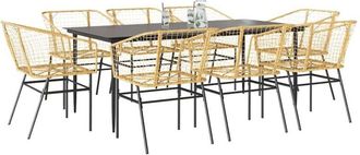 vidaXL Juego Comedor Jard&iacute;n 9 Pzas Rat&aacute;n Sint&eacute;tico Marr&oacute;n Vidaxl