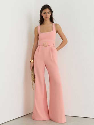 Reiss Pink Petite Tipped Wide-leg Belted Jumpsuit, 14