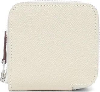 Herm&egrave;s White Epsom Leather Silk Coin Purse/Coin Case (Pre-Owned)