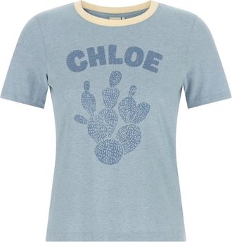 Chlo&eacute; Graphic Print T-Shirt - Dames - T-shirts - Blauw - S - Katoen - Tops