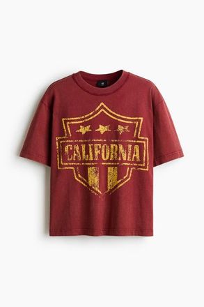 H&M Loose Fit Printed T-shirt in Red/california at Nordstrom, Size Xxx-Large