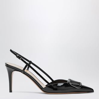 Valentino Garavani Black Vlogo Signature patent leather slingback pumps