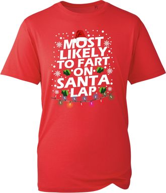 Generic Fart On Santas Lap T-Shirt, Rude Silly Holiday Slogan with Santa Theme, Naughty Funny Christmas Design, Unisex Tip Top (Red, S)