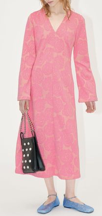 Stine Goya Womens Long Sleeve V Neck Dress in Pink Textile - Size X-Large