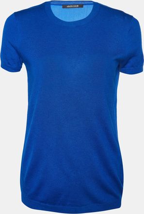 Roberto Cavalli Blue Silk & Cashmere Short Sleeve Jumper