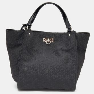 DKNY Dkny Black Monogram Canvas And Patent Leather Tote