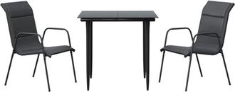 vidaXL Juego De Comedor Para Jard&iacute;n 3 Piezas Acero Y Textilene Negro Vidaxl