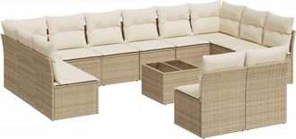 vidaXL Set Sof&aacute;s De Jard&iacute;n Con Cojines 13 Pzas Rat&aacute;n Sint&eacute;tico Beige Vidaxl