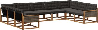 vidaXL Conjunto De Sof&aacute;s De Exterior 9 Uds. Natural Y Negro Vidaxl