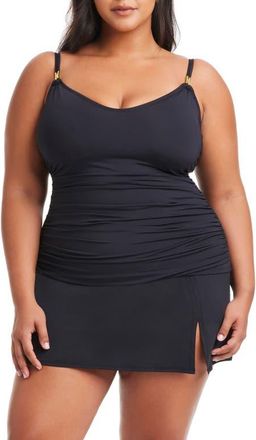 Bleu Rod Beattie Scoop Neck Tankini Top in Black at Nordstrom, Size 22W