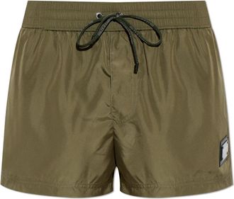 Dolce & Gabbana Logo-Plaque Zwemshorts - Heren - Strandmode - Groen - L - Leer - Badmode
