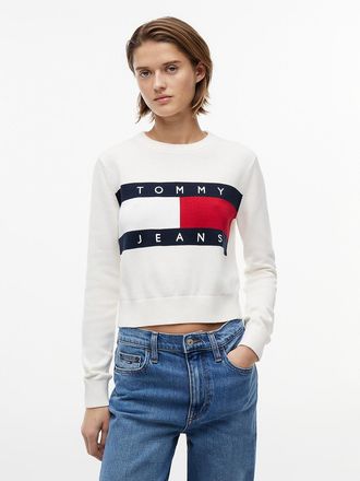 Tommy Hilfiger Womens Tommy Jeans Intarsia Flag Logo Sweater - Ancient White - XL