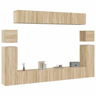 Berkfield Home Modern 8 Piece TV Cabinet Set Sonoma Oak Engineered Wood in Light Tan