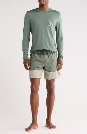 Volcom Long Sleeve Swim T-Shirt & Swim Shorts Set in Light Olive at Nordstrom Rack, Size X-Large