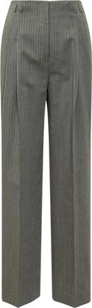 Alberta Ferretti Gestreepte Pantalons met Plooi - Dames - Straight fit broeken - Grijs - M - Wol - Broeken