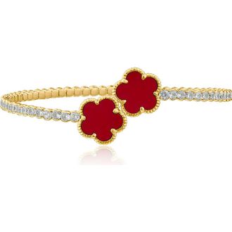 Kenneth Jay Lane Cubic Zirconia & Synthetic Coral Clover Bypass Bracelet in Red/Gold at Nordstrom Rack