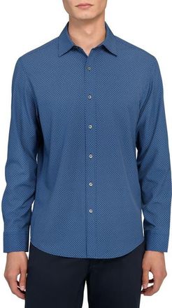 W.R.K Slim Fit Navy Diamond Dot Print Performance Button-Up Shirt at Nordstrom, Size Xx-Large