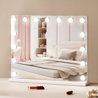 OEM Espejo De Tocador Hollywood Con Luces, 15 Bombillas Regulables Y 3 Modos De Iluminaci&oacute;n De Color, Aumento Desmontable De 5x, Puerto Usb, Control T&aacute;cti